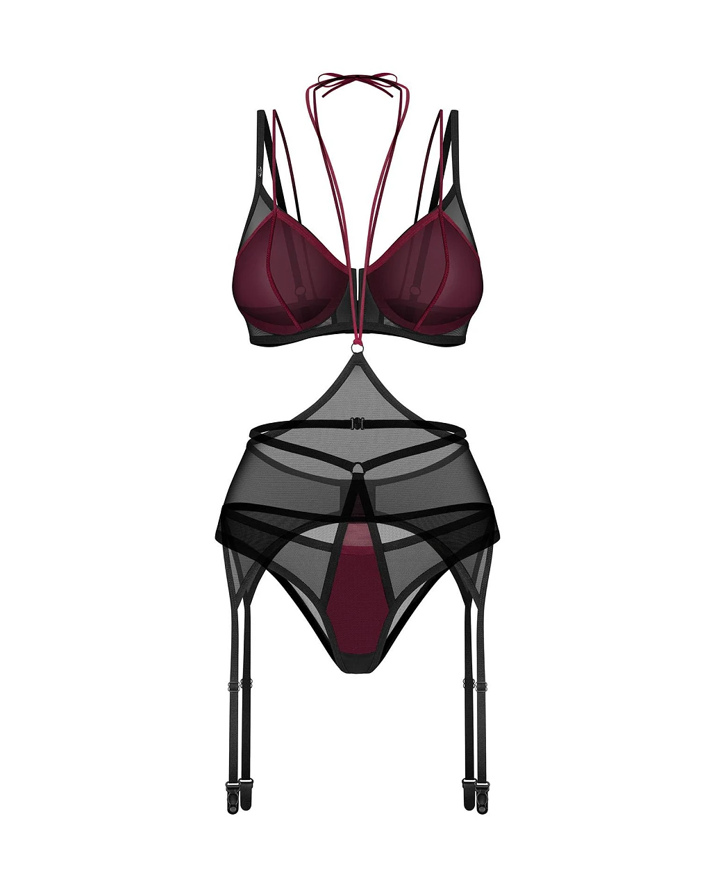 Komplet 3-częściowy Obsessive Parisel – czarno-bordowy, L/XL — zdjęcie 4
