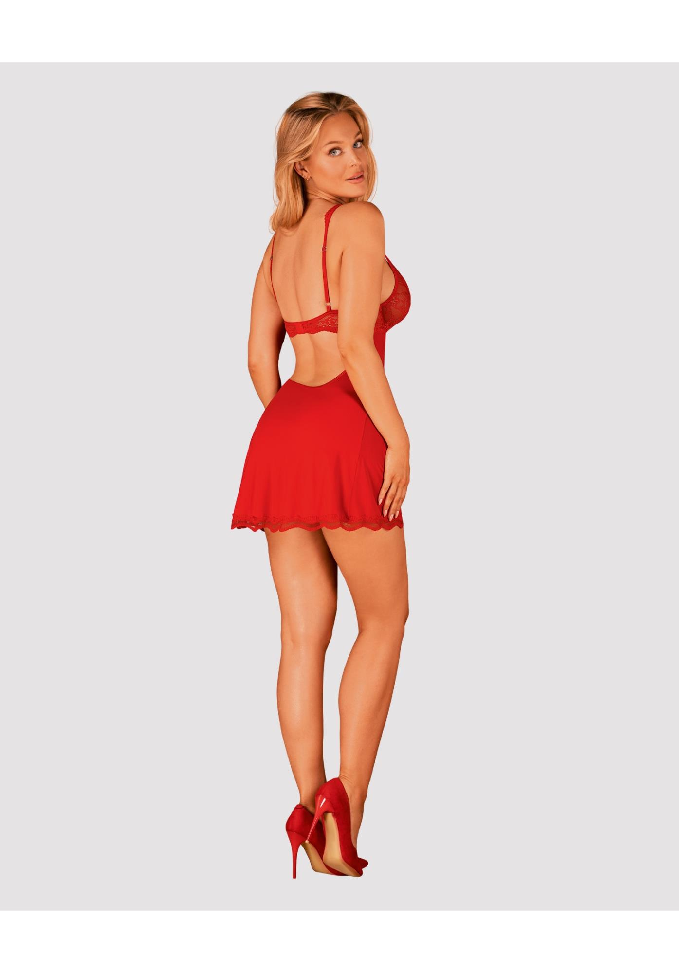 Babydoll i stringi Luvae – czerwone, koronkowe miseczki, S/M — zdjęcie 4