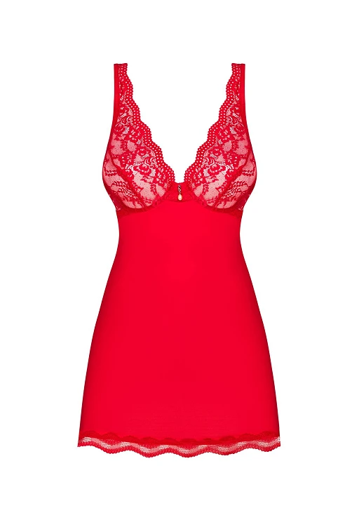 Babydoll i stringi Luvae – czerwone, koronkowe miseczki, S/M — zdjęcie 5