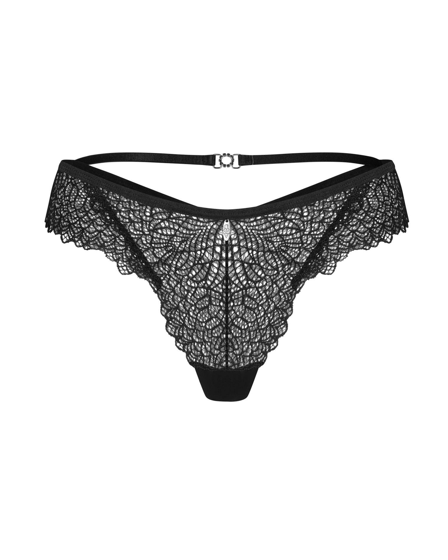 Figi – czarne, koronkowe, wysokie wycięcia, S/M — zdjęcie 1