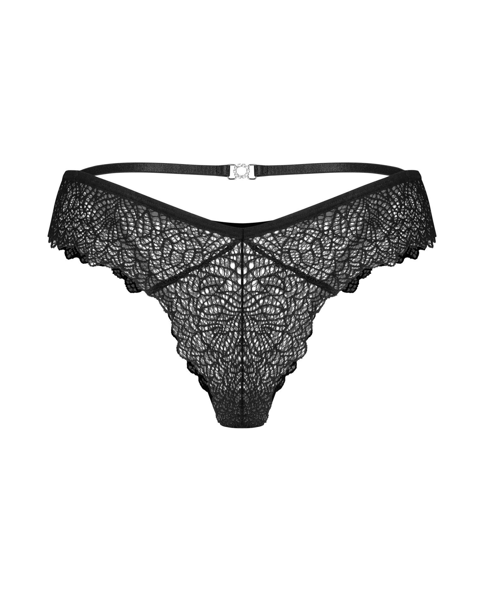 Figi – czarne, koronkowe, wysokie wycięcia, S/M — zdjęcie 4