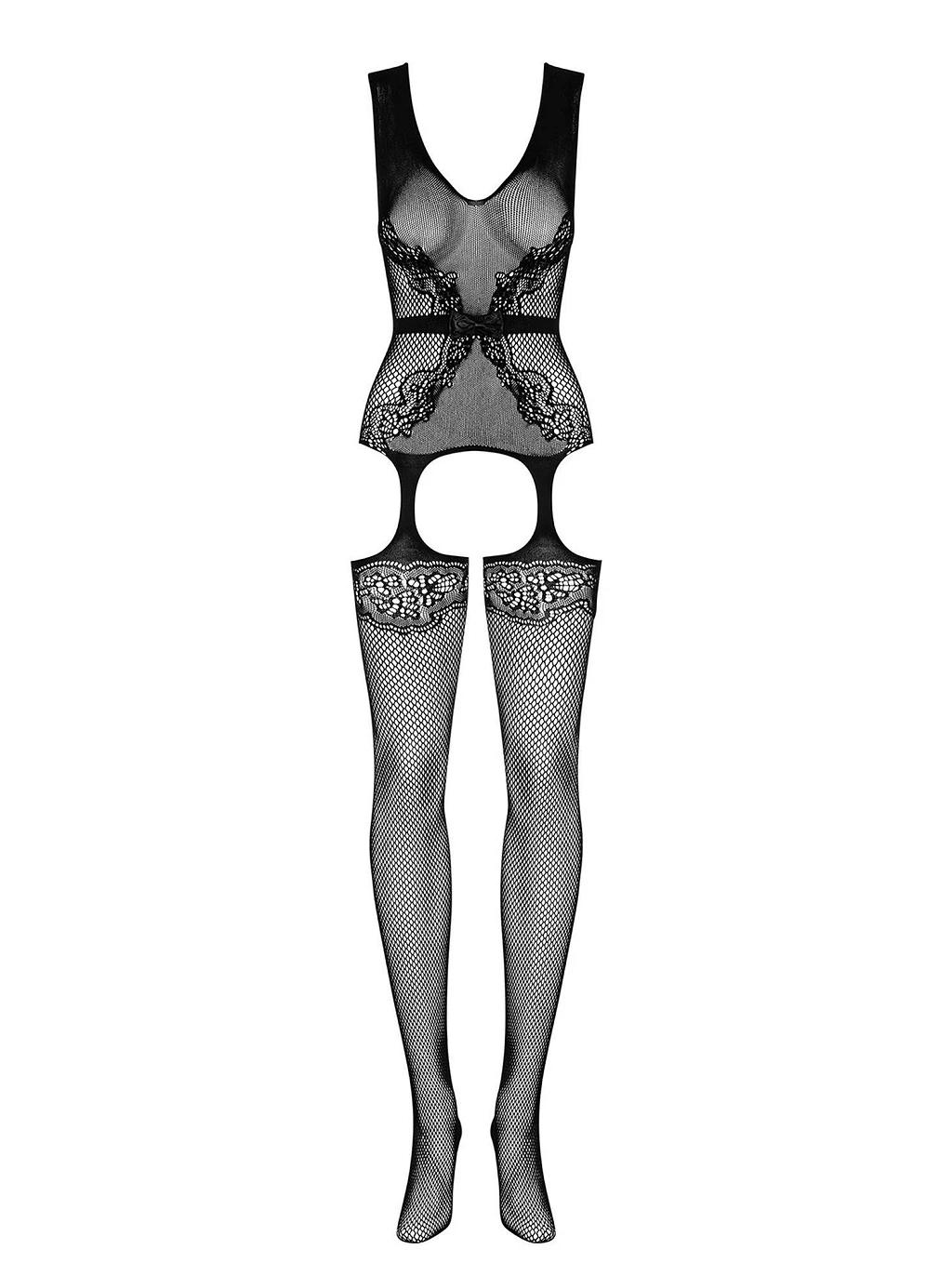 Bodystocking F217 - czarne z kokardką S/M/L — zdjęcie 5