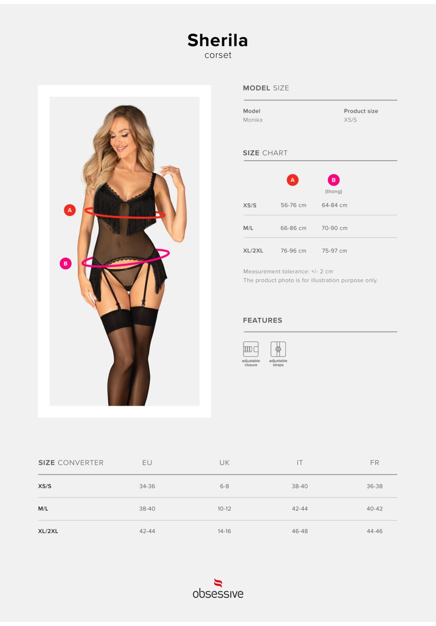Gorset z frędzlami i stringi Sherila – czarne, transparentne, XL/2XL — zdjęcie 7
