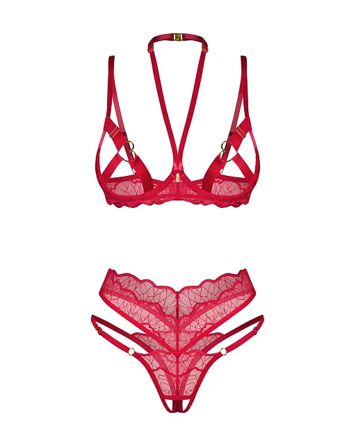 Komplet 2‑częściowy Cupide Desir – czerwony, otwarty, L/XL — zdjęcie 3