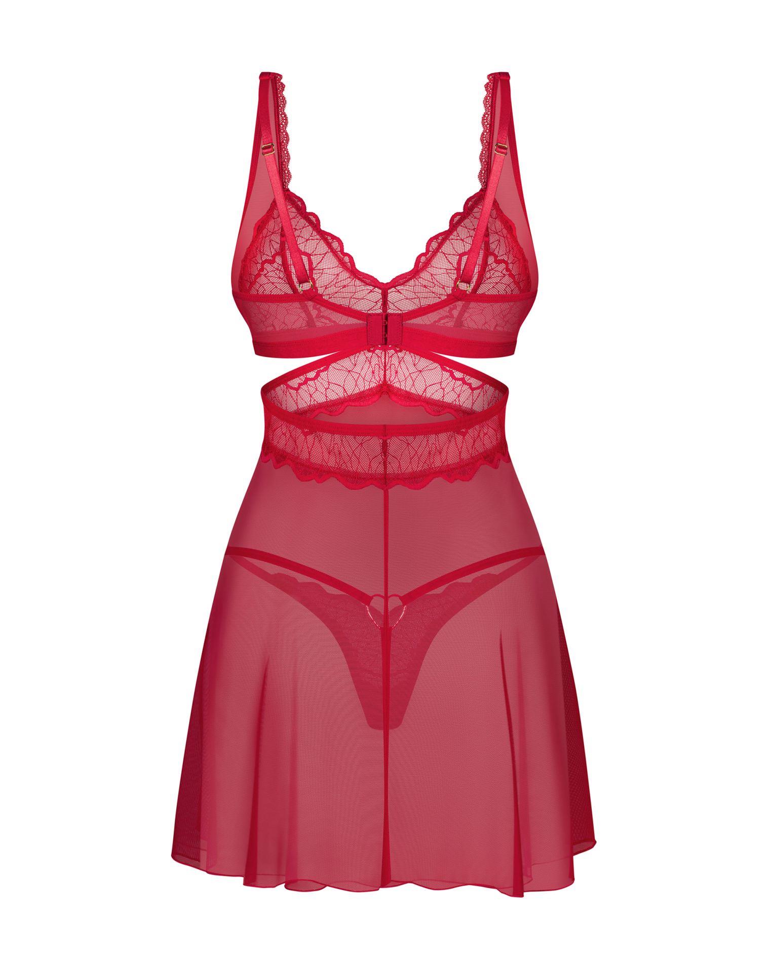 Babydoll i stringi – czerwone, koronkowe, L/XL — zdjęcie 2