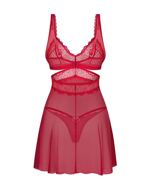 Babydoll i stringi – czerwone, koronkowe, L/XL — zdjęcie 2