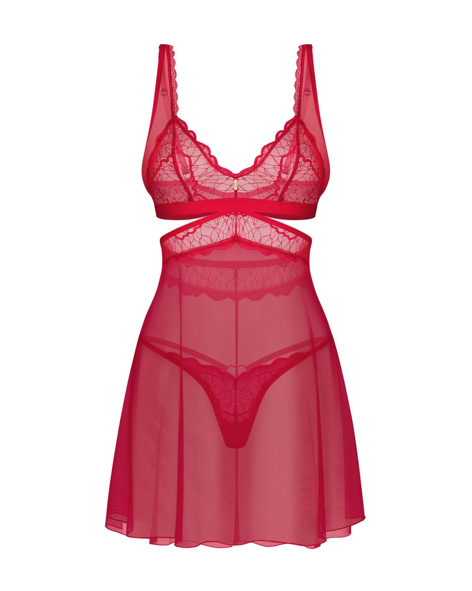Babydoll i stringi – czerwone, koronkowe, L/XL — zdjęcie 3