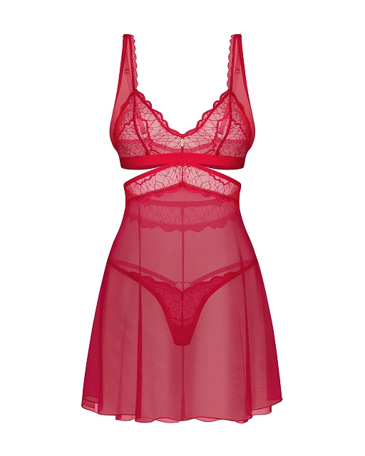 Babydoll i stringi – czerwone, koronkowe, L/XL — zdjęcie 3