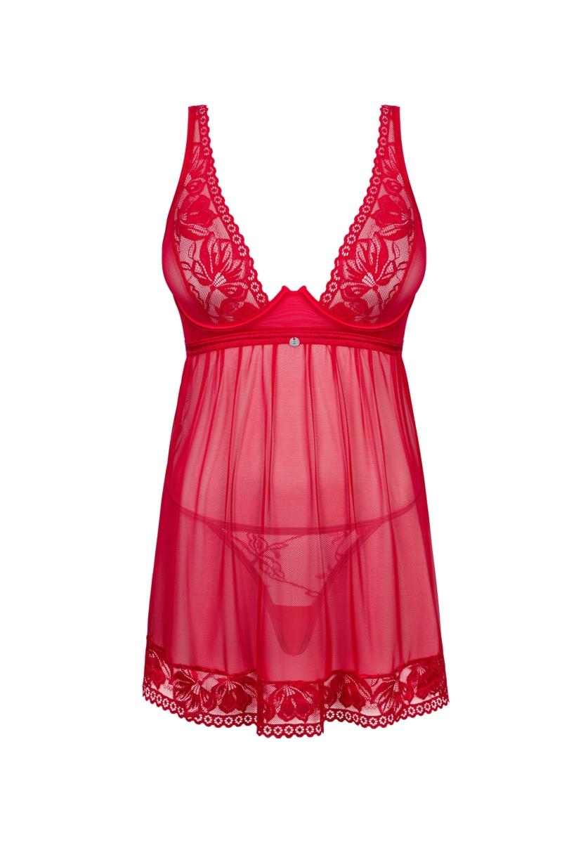 Babydoll i stringi Lacelove – czerwone, koronka, M/L — zdjęcie 7