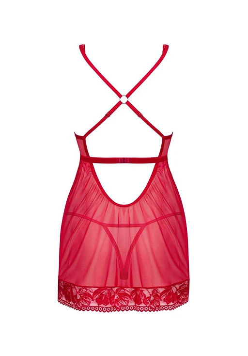 Babydoll i stringi Lacelove – czerwone, koronka, M/L — zdjęcie 8