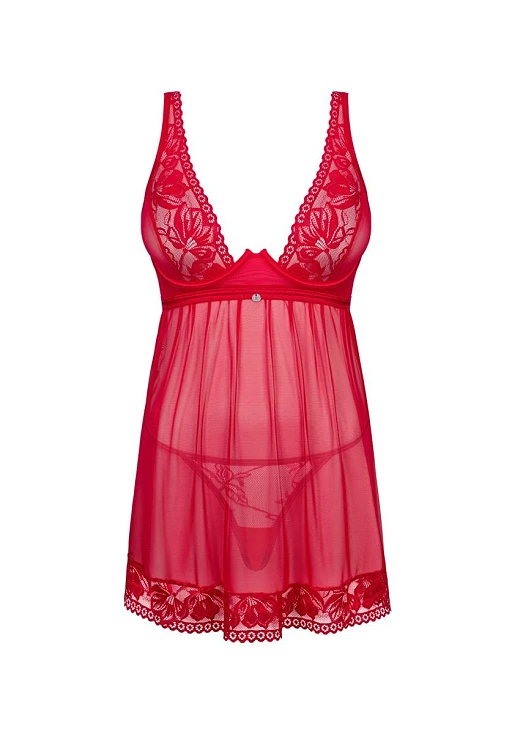 Babydoll i stringi – czerwone, koronka i tiul, XL/2XL — zdjęcie 7