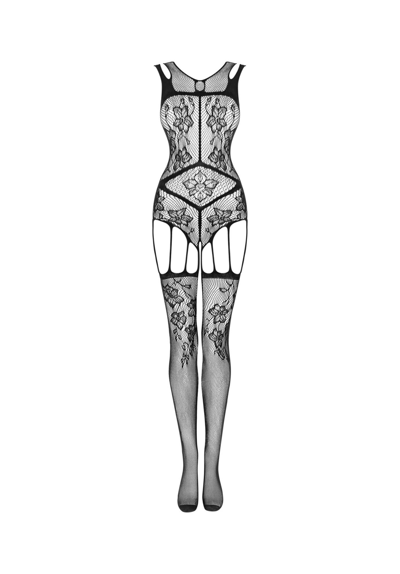 Bodystocking F239 – czarne, siateczkowe z paskami, S/M — zdjęcie 5