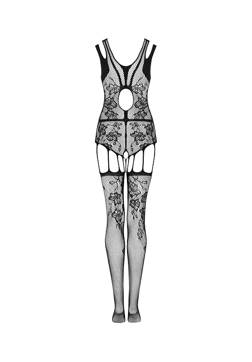 Bodystocking F239 – czarne, siateczkowe z paskami, S/M — zdjęcie 6