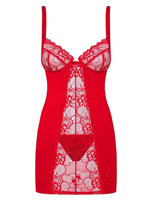 Koszulka i stringi Heartina – czerwone, koronka, L/XL — zdjęcie 5