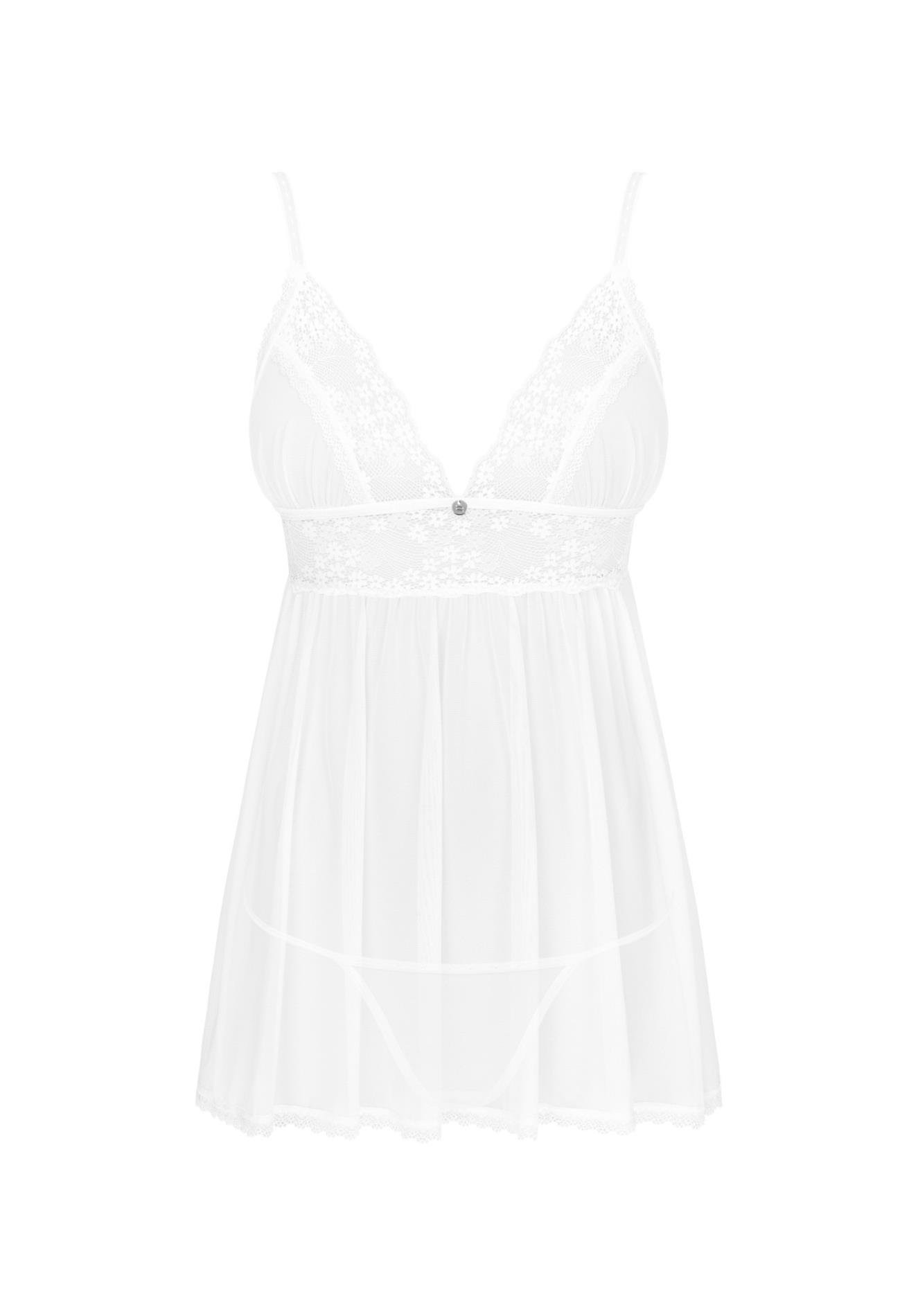 Babydoll i stringi – białe, koronka i połysk, M/L — zdjęcie 5