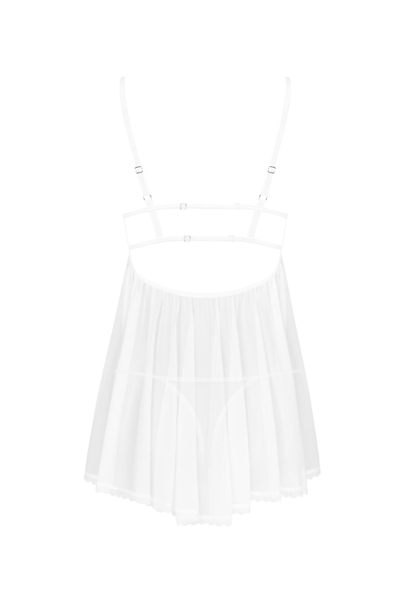 Babydoll i stringi – białe, koronka i połysk, M/L — zdjęcie 6