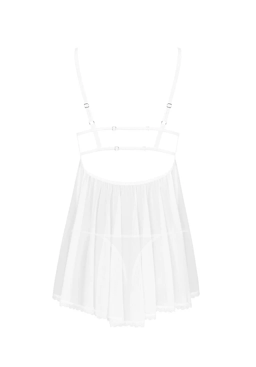 Babydoll i stringi – białe, koronka i połysk, M/L — zdjęcie 6
