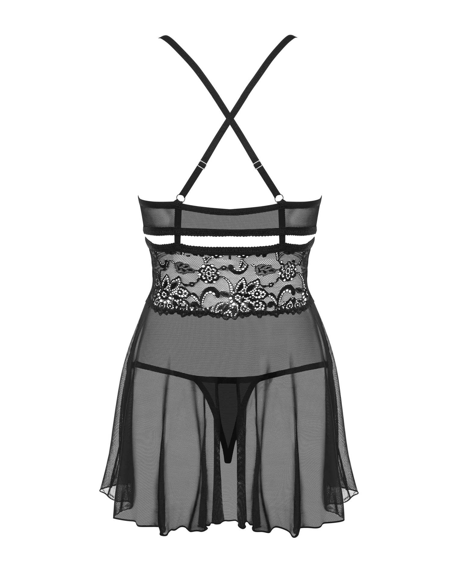 Babydoll i stringi – czarne, koronka i siateczka, S/M — zdjęcie 5