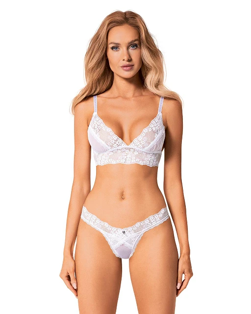 Komplet 2‑częściowy Heavenlly – biały, koronkowy, M/L