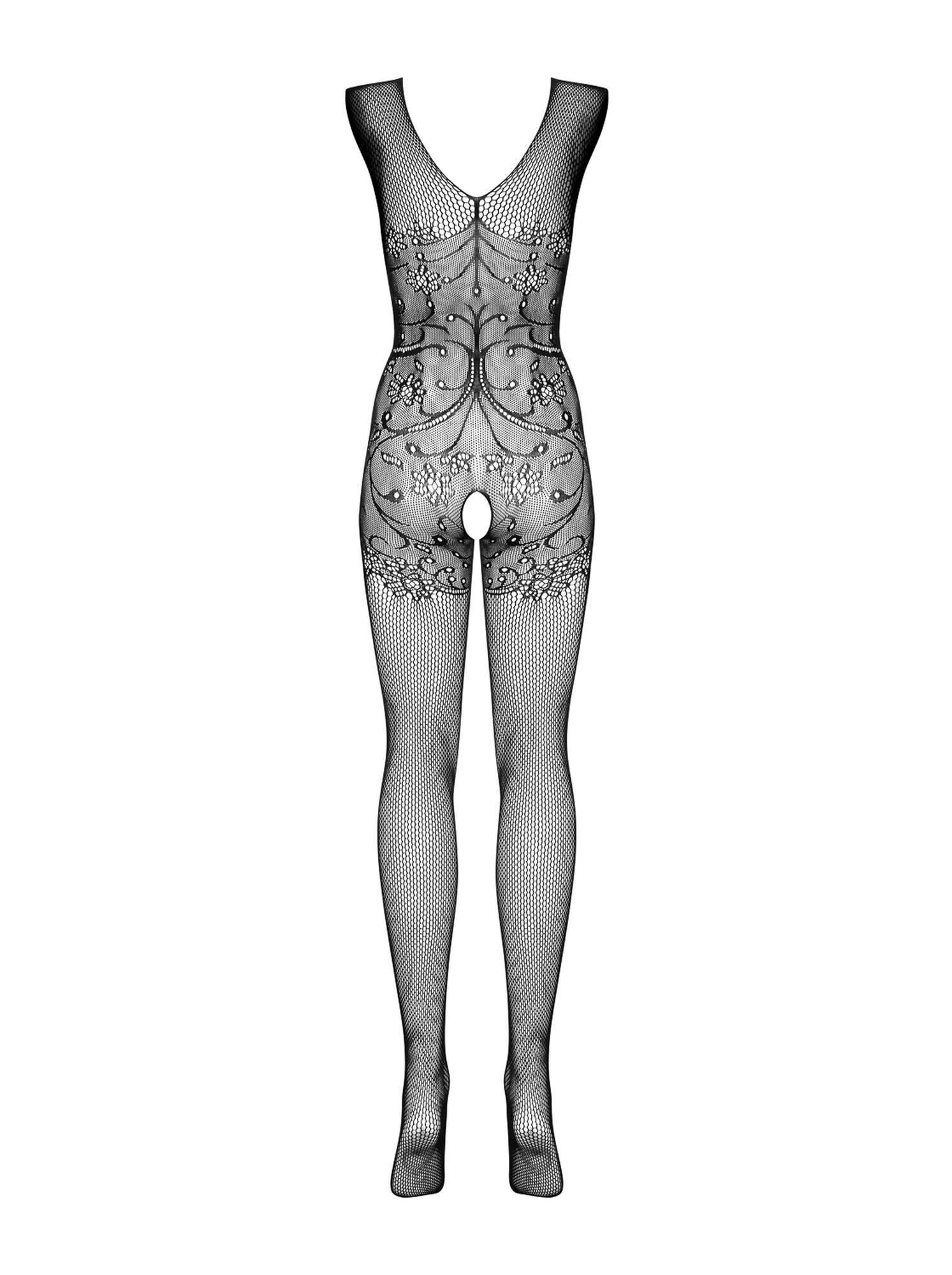 Bodystocking F234 – czarne, wzorzyste, otwarty krok, S/M/L — zdjęcie 6