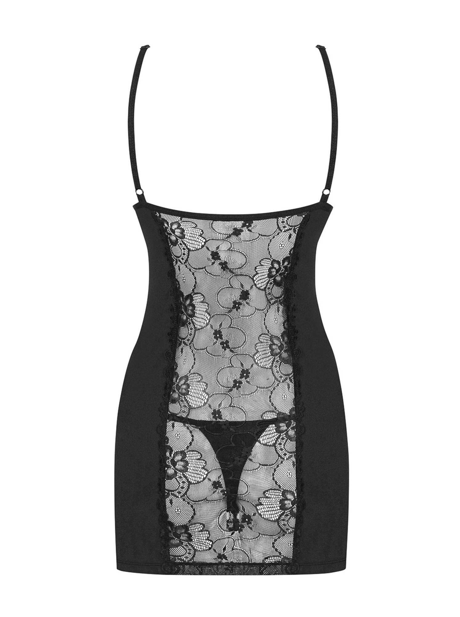 Koszulka i stringi Heartina – czarne, koronka, fiszbiny, L/XL — zdjęcie 6