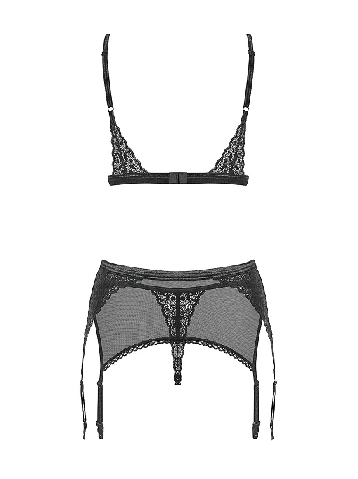 Komplet 3‑częściowy Shibu – czarny, koronka, S/M — zdjęcie 6