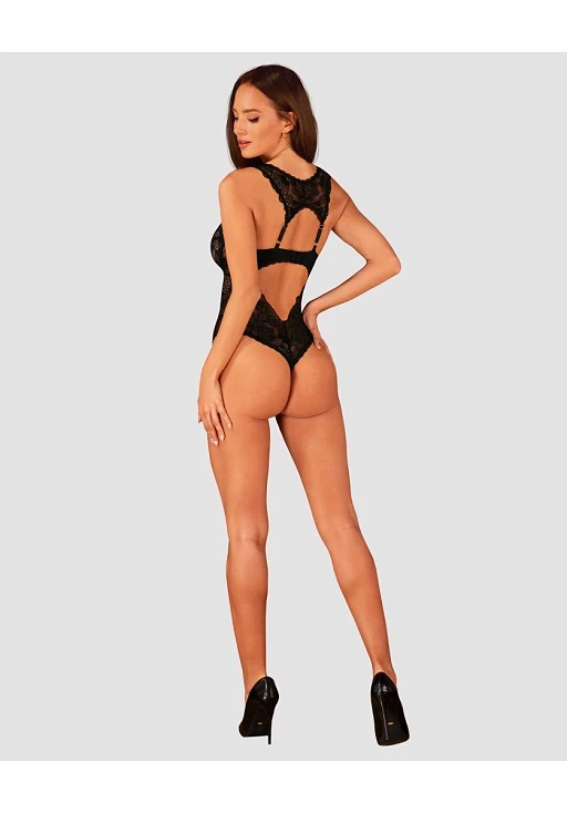 Body – czarne, koronkowe, otwarty krok, XL/2XL — zdjęcie 3