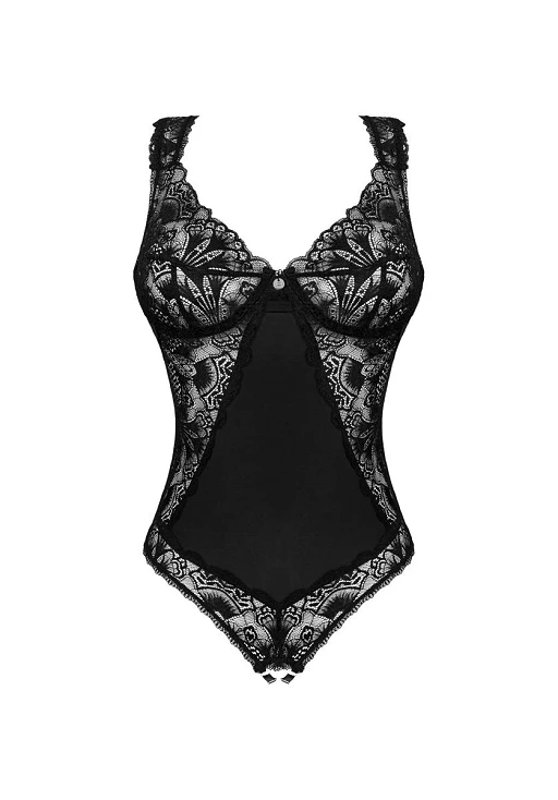 Body – czarne, koronkowe, otwarty krok, XL/2XL — zdjęcie 4