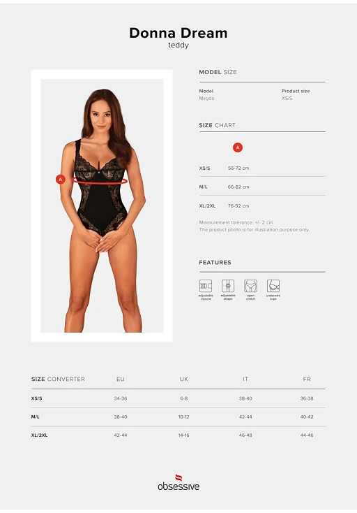 Body – czarne, koronkowe, otwarty krok, XL/2XL — zdjęcie 6