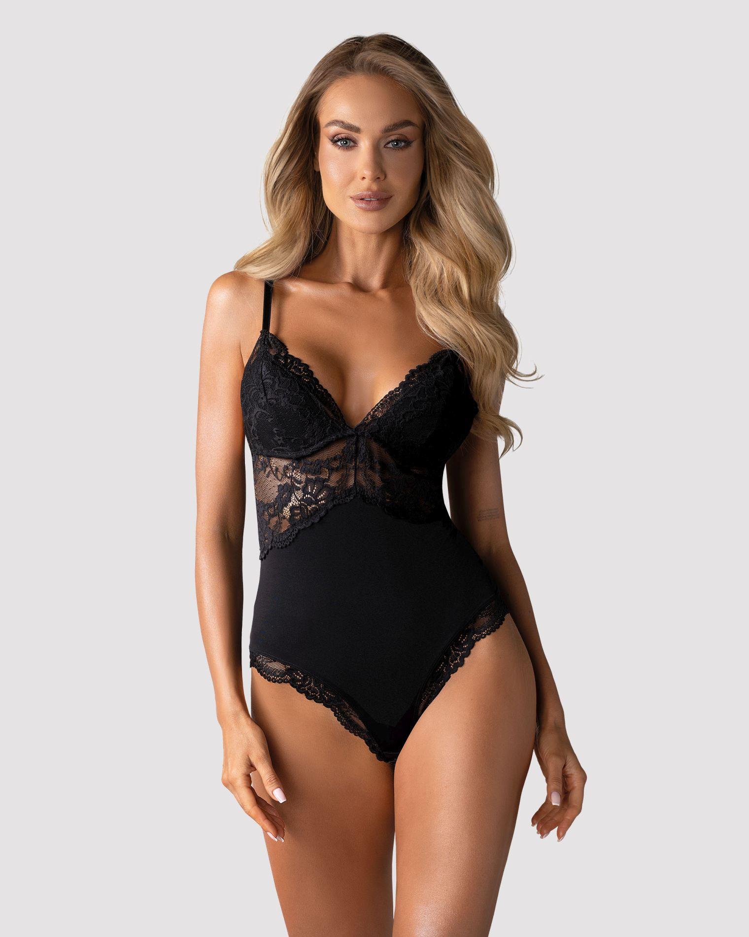 Body – czarne, koronkowe detale, lekko usztywniane miseczki, L/XL — zdjęcie 4