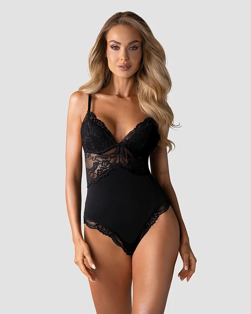 Body – czarne, koronkowe detale, lekko usztywniane miseczki, L/XL — zdjęcie 4