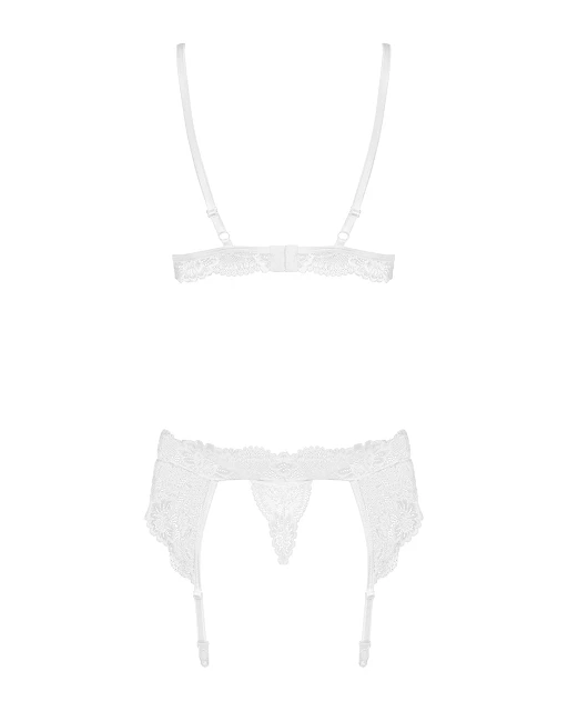 Komplet 3‑częściowy – biały, koronki, pas do pończoch, L/XL — zdjęcie 5
