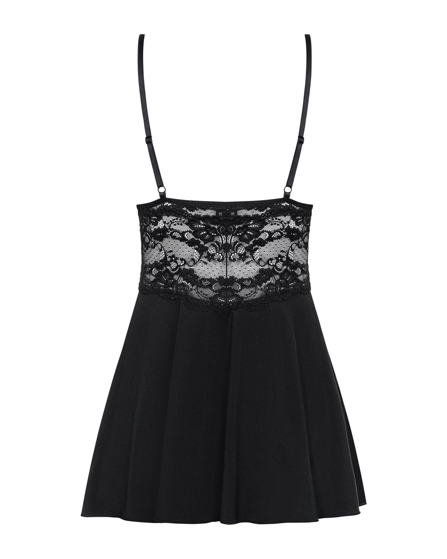 Babydoll i stringi – czarne, koronka i tiulowy dół, S/M — zdjęcie 4