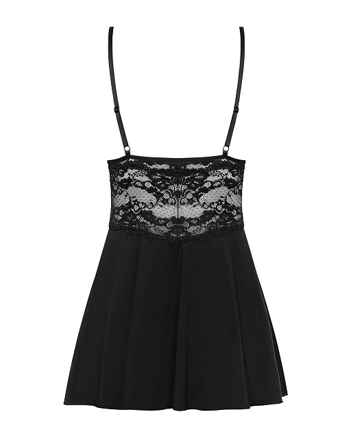 Babydoll i stringi – czarne, koronka i tiulowy dół, S/M — zdjęcie 4