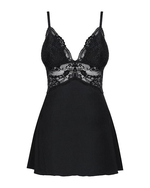 Babydoll i stringi – czarne, koronka i rozkloszowany dół, L/XL — zdjęcie 5