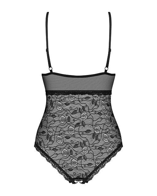 Body – czarne, z motywem różyczek, otwarty krok, L/XL — zdjęcie 6