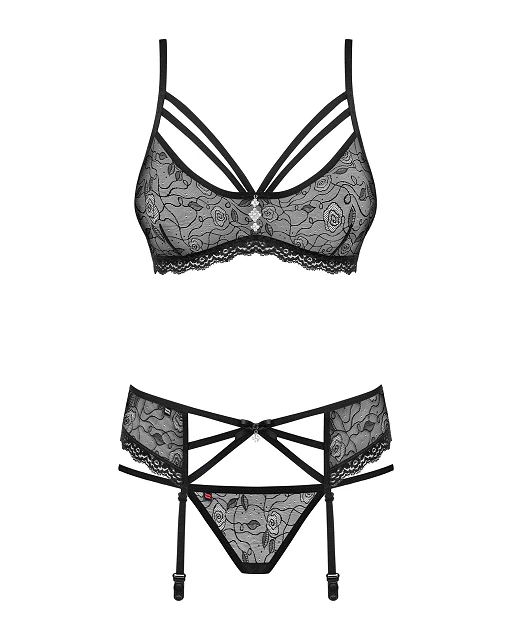 Komplet 3‑częściowy z koronką i paskami, L/XL — zdjęcie 5