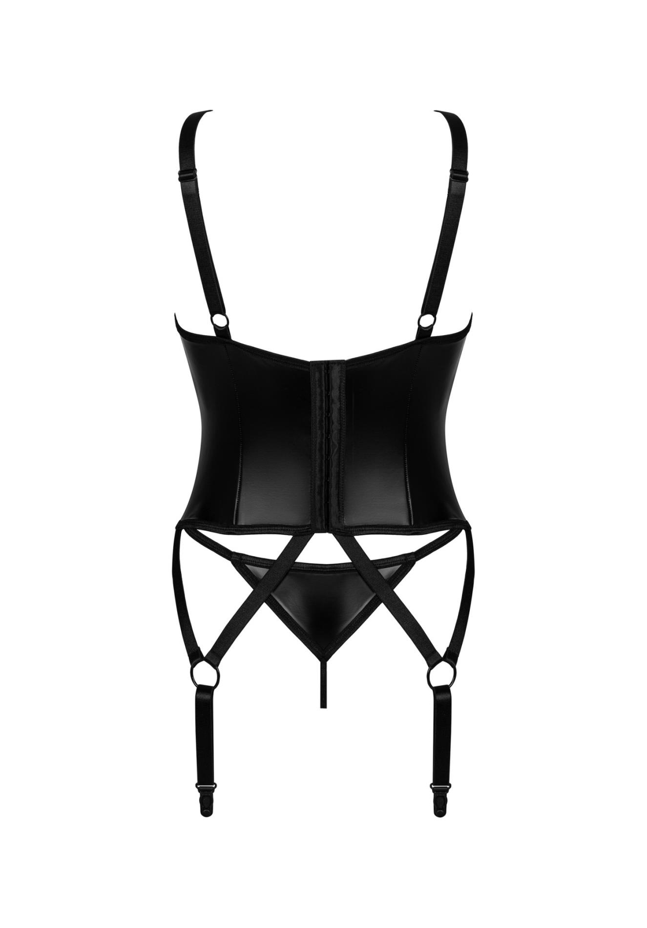 Gorset i stringi Armares – czarne, lśniące, metalowe detale, XL/2XL — zdjęcie 6
