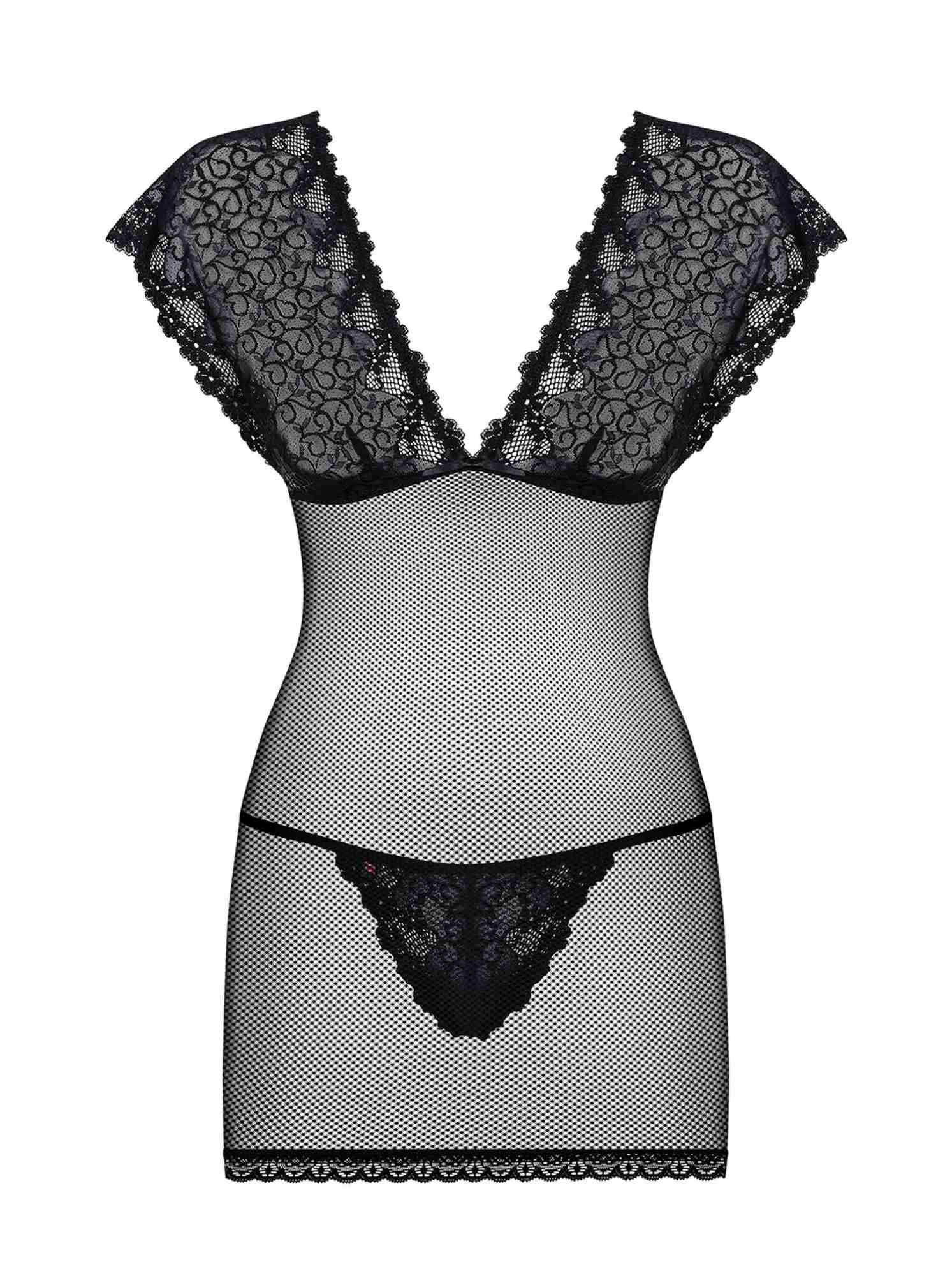 Koszulka i stringi – czarne, siateczka i koronka, L/XL — zdjęcie 5