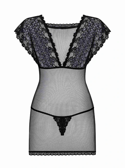 Koszulka i stringi – czarne, siateczka i koronka, L/XL — zdjęcie 6