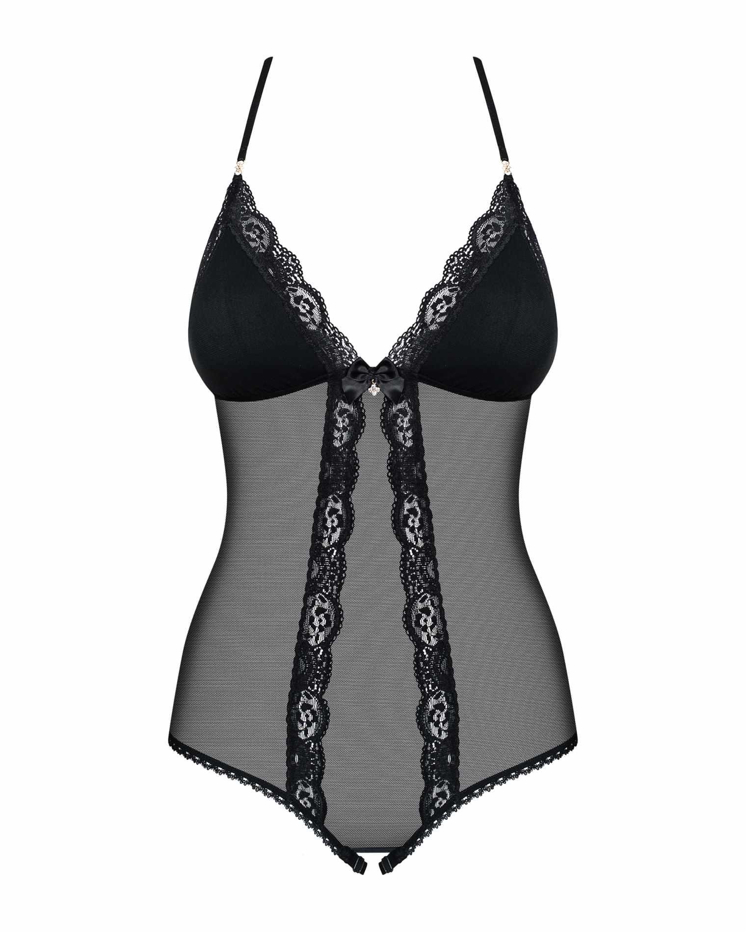 Body – czarne, koronka i siateczka, otwarty krok, L/XL — zdjęcie 4