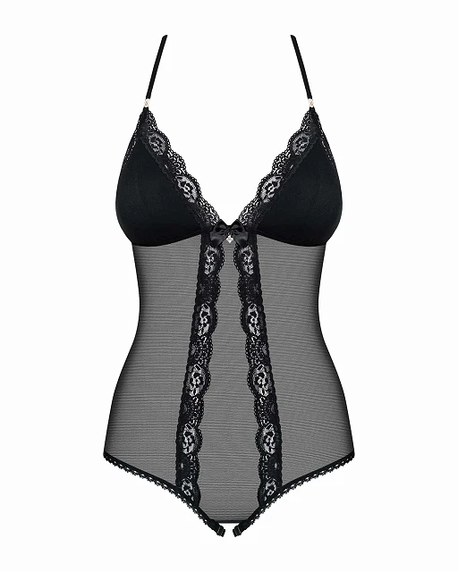 Body – czarne, koronka i siateczka, otwarty krok, L/XL — zdjęcie 4