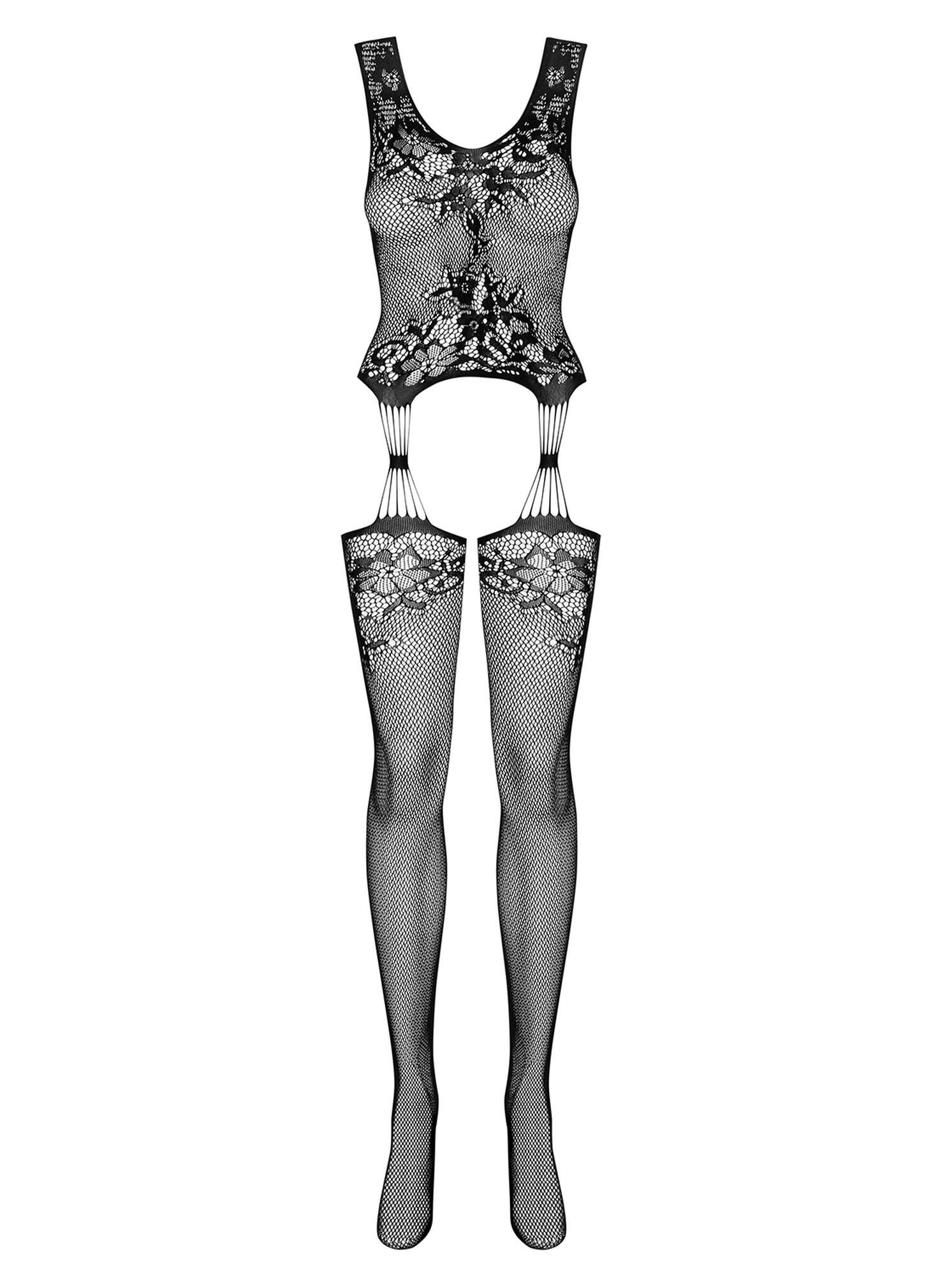 Bodystocking F221 – siateczka z kwiatowym motywem, XL/XXL — zdjęcie 5