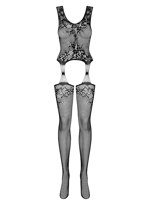 Bodystocking F221 – siateczka z kwiatowym motywem, XL/XXL — zdjęcie 5