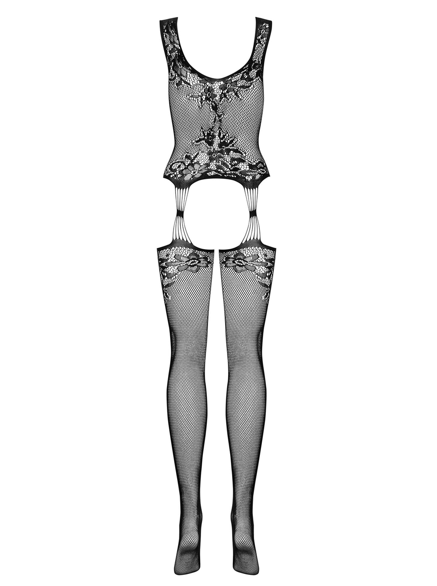Bodystocking F221 – siateczka z kwiatowym motywem, XL/XXL — zdjęcie 6