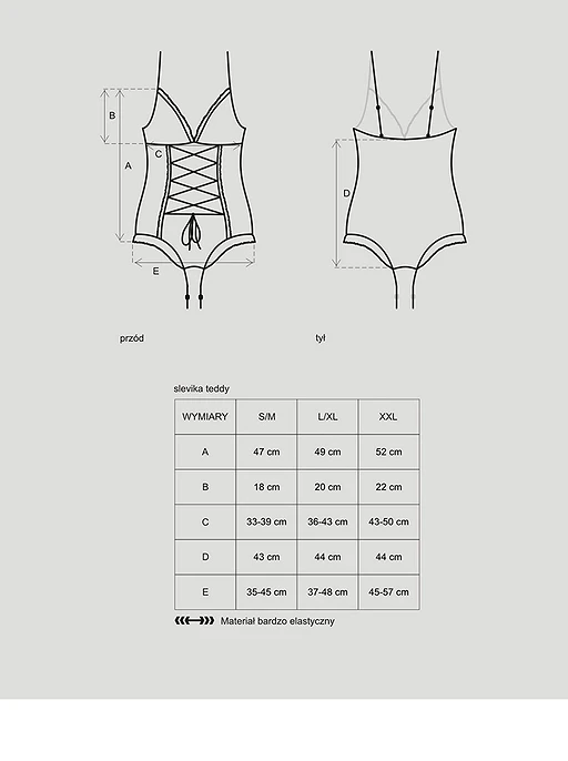 Body Slevika – czarne, koronkowe, sznurowanie, L/XL — zdjęcie 5