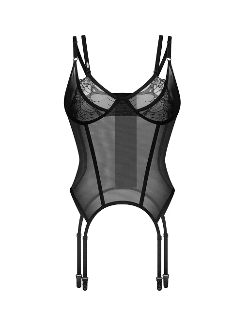 Gorset Arrowel – czarny, transparentny, fiszbiny, 2XL/3XL — zdjęcie 3