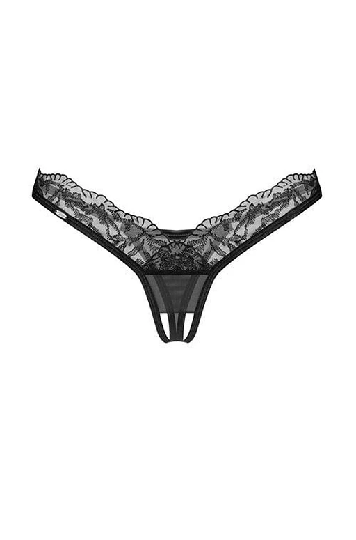 Stringi – czarne, koronkowe, otwarty krok, L/XL — zdjęcie 3
