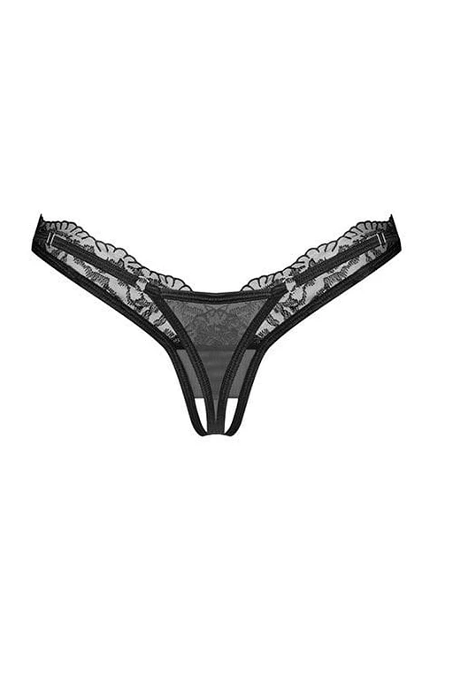 Stringi – czarne, koronkowe, otwarty krok, L/XL — zdjęcie 4
