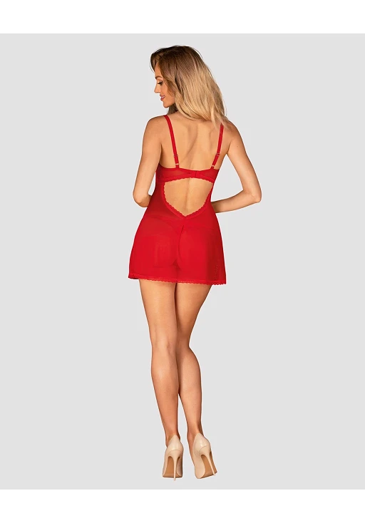 Babydoll i stringi Chilisa – czerwone, koronka, M/L — zdjęcie 4